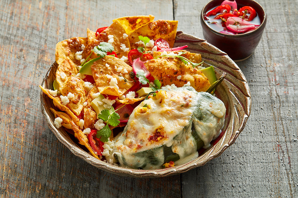 Picture for California-Style Chile Rellenos con Chilaquiles
