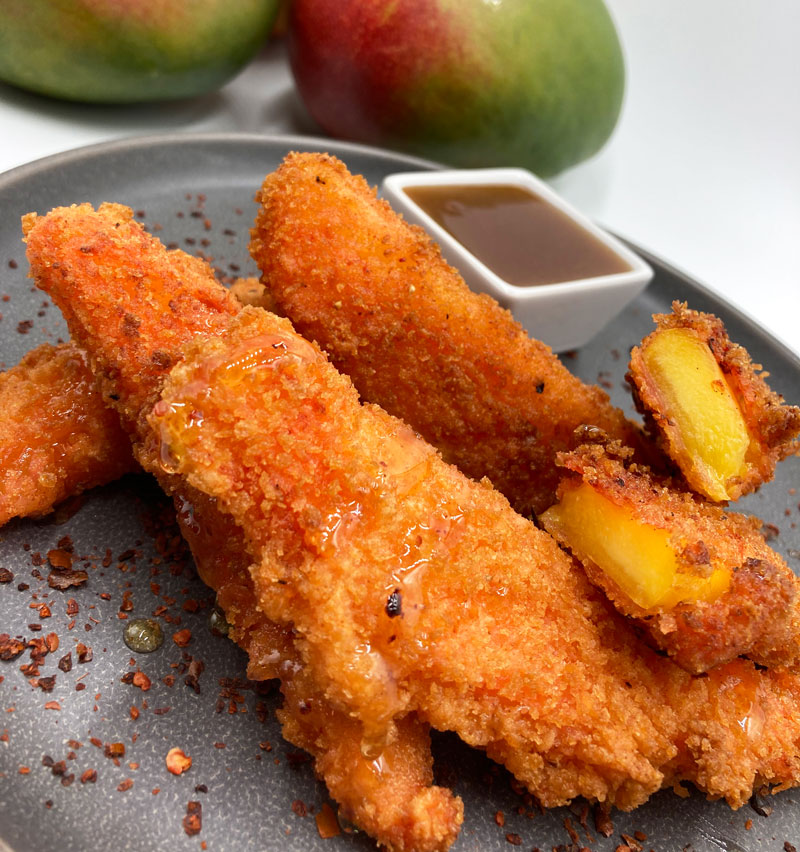 In a creative application, sliced mangos are marinated in Newly Weds Foods’ chamoy sauce, then battered and fried. They’re finished with a drizzle of hot honey and served with a vanilla five-spice dipping sauce. 