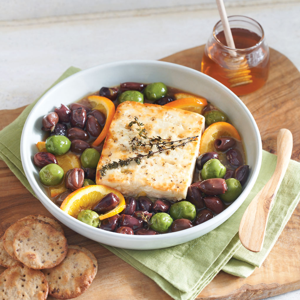 The sweet and subtle flavors of honey and thyme balance the salty feta and seasonal fruits in this baked dish.