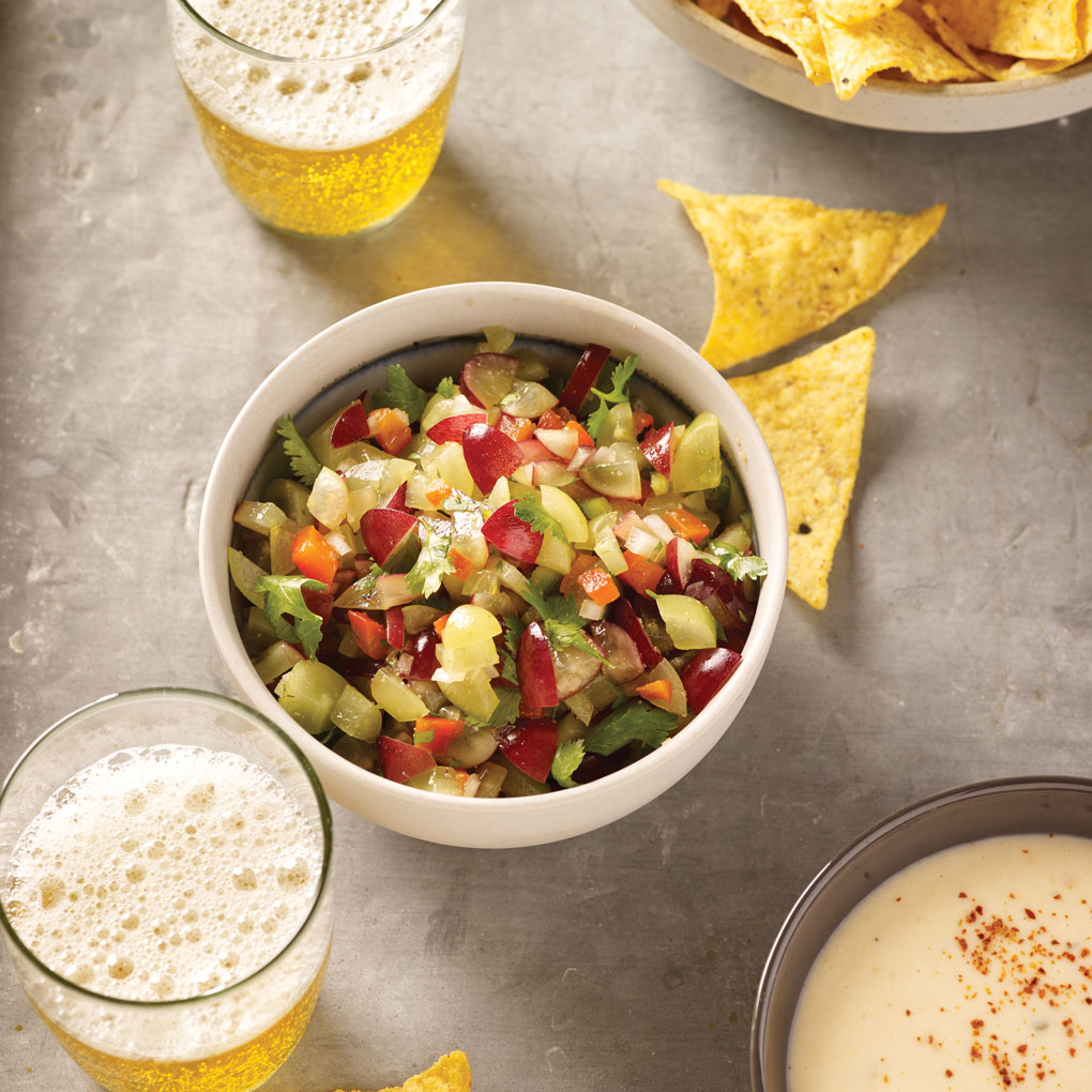The creative pairing of two contrasting dips—a cool grape salsa and warm queso—make for a memorable starter at Chicora Alley in Greenville, S.C.