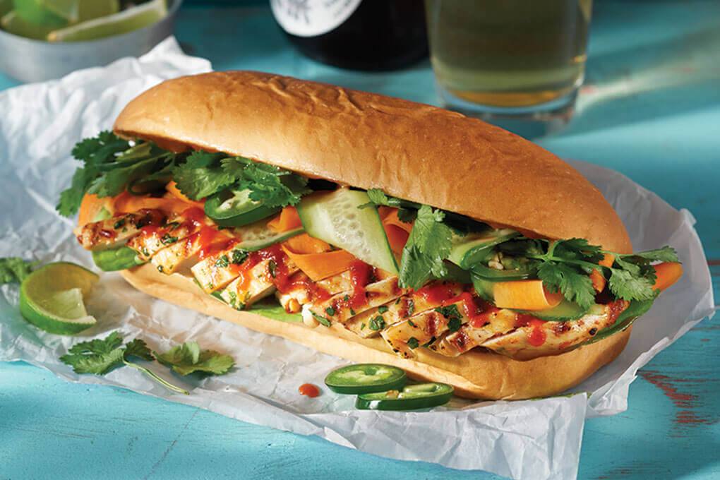Banh Mi Chicken Sandwich on new King’s Hawaiian Original Hoagie Roll. This brand-new hoagie is exclusively for foodservice; it arrives pre-sliced with the hinge intact, making it an easy, out-of-the-bag solution for operators. It delivers on pliability to make it a versatile carrier for big or small handhelds.
