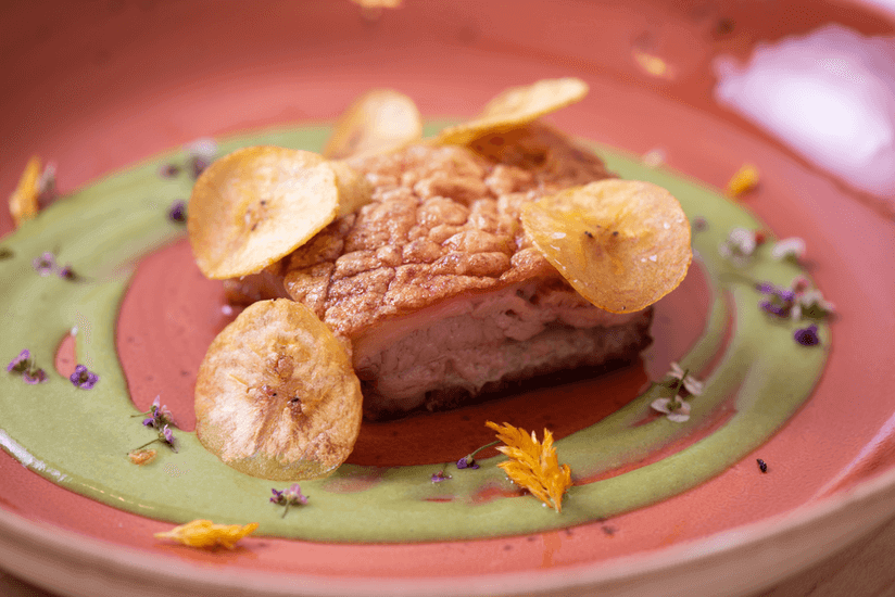 The pork belly prepared by chefs Erik Bruner-Yang and Eric Adjepong was a showstopper, made extra crisp by a technique of drizzling hot oil on the scored skin.