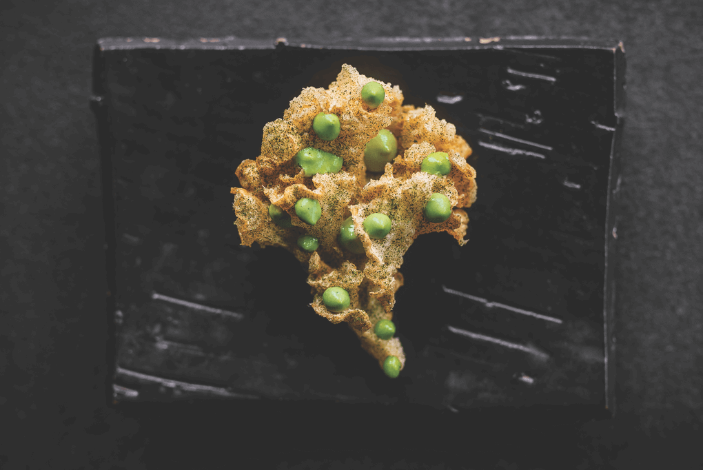 The Lucky Accomplice employs a unique finishing salt of grated, salted and dried green radish over its Tempura Fried 'Cauliflower' Mushroom.