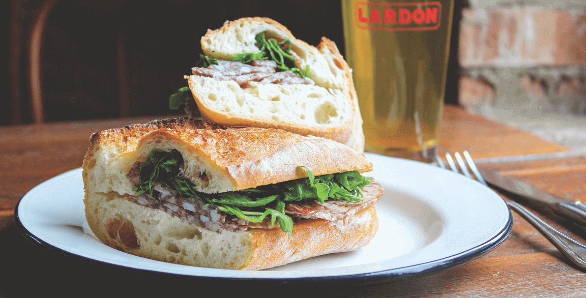 As an example of the natural affinity between charcuterie and bocadillos, salumeria Lardon easily cross-utilizes ingredients like finocchiona—cured fennel seed salami—across menus.