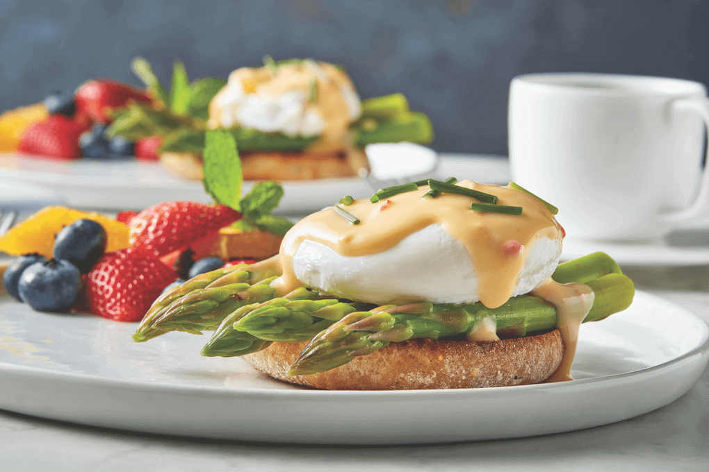 Eggs Benedict with Pimiento Cheese Hollandaise Sauce
