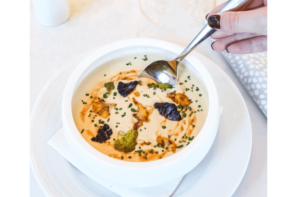 Colorful Classic: Roasted Cauliflower Soup Ellie’s Restaurant & Lounge  |  Dallas
