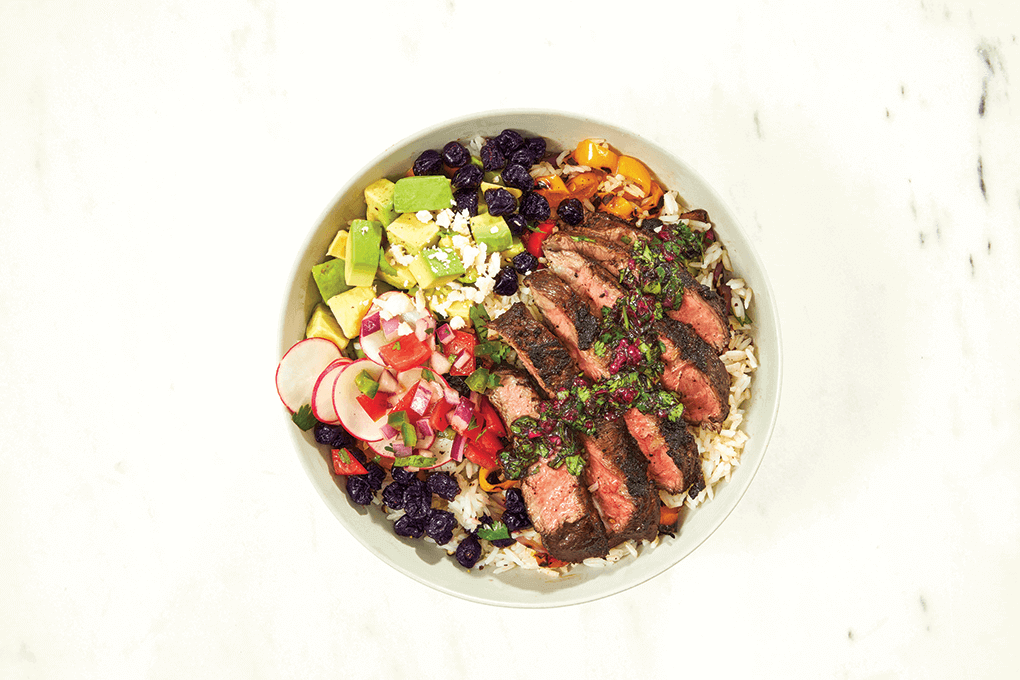 Charred Blueberry Chimichurri Steak Bowl