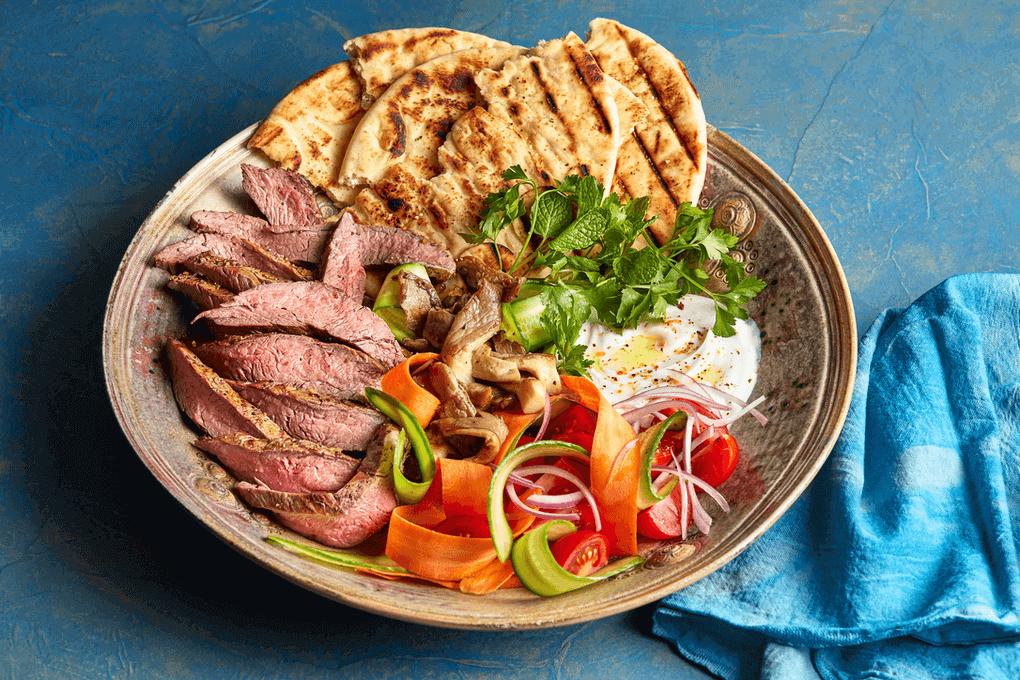 Shawarma Spiced Flank Steak with Crispy Mushrooms