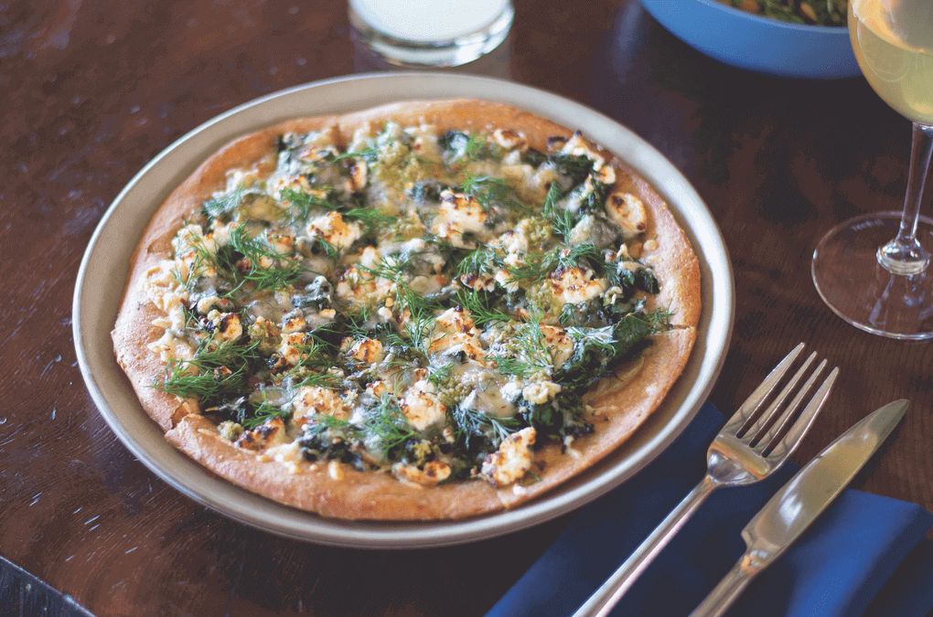 Spanako-Pizza: Greek Spinach & Feta Pizza Greens Restaurant  |  San Francisco