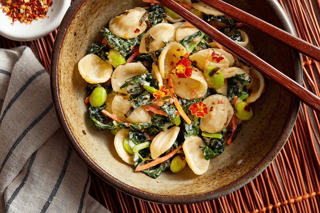 Picture for Miso Orecchiette with Garlicky Asian Vegetables and Furikake