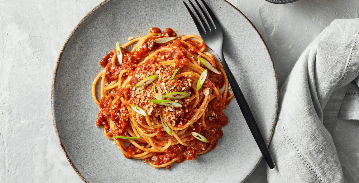 Plant Based ‘Wafu Style’ Bolognese with Kikkoman® Plant Based ‘Wafu Style’ Bolognese with Kikkoman®