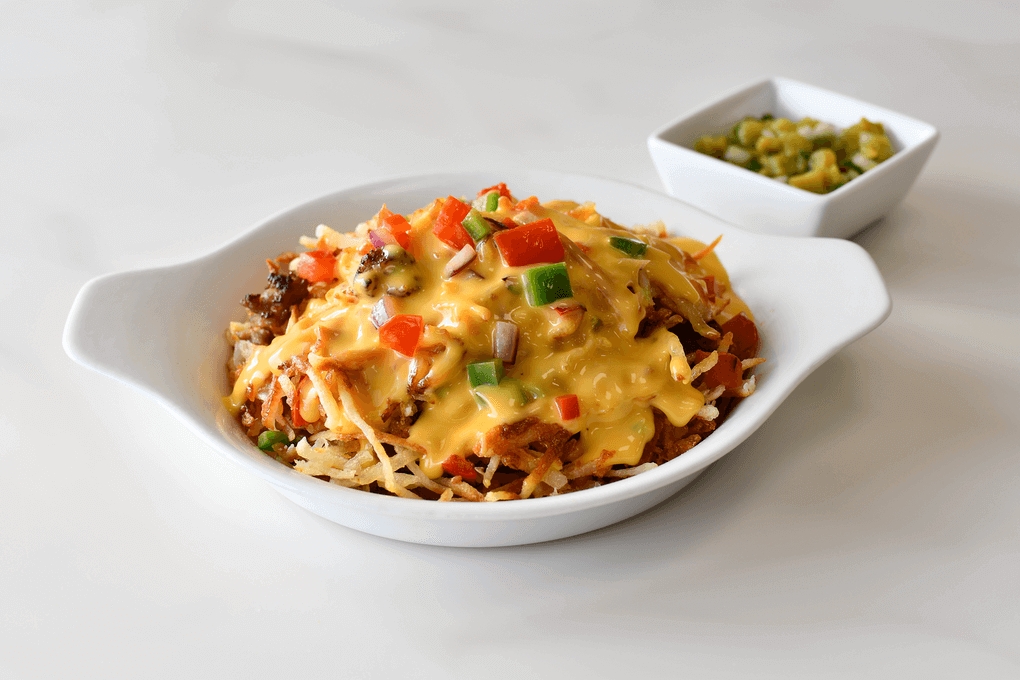 Queso transforms a side of hash browns into a center-plate option.
