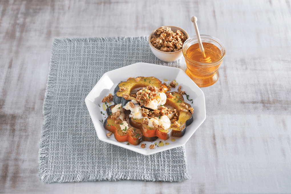 Picture for Honey-Roasted Acorn Squash with Honey-Lemon Ricotta and Spicy Hazelnut Granola