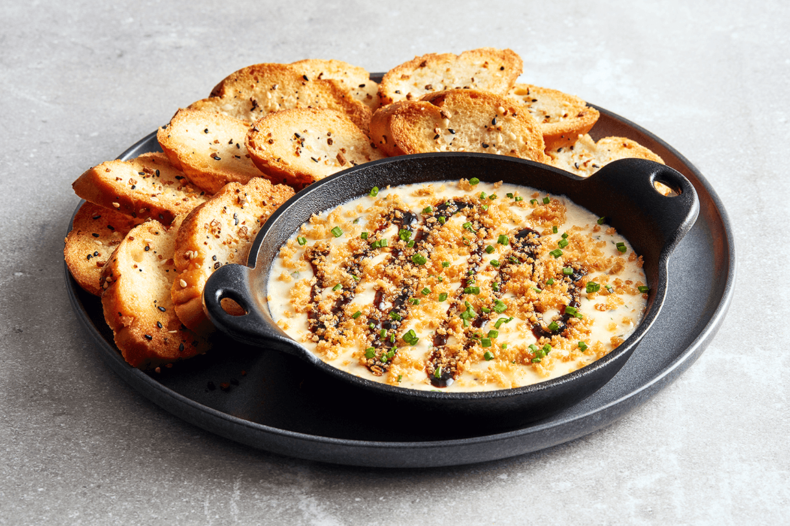 Baked California Cheesy Bistro Dip with Toasted Truffle Crumbs