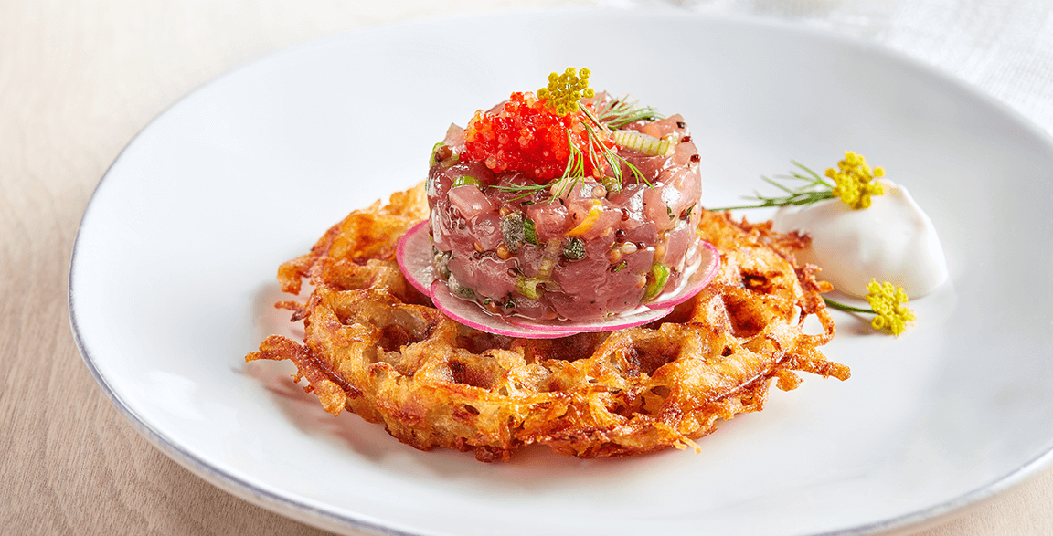Idaho® Potato Waffle, Tuna Tartare, Crème Fraiche and Caviar