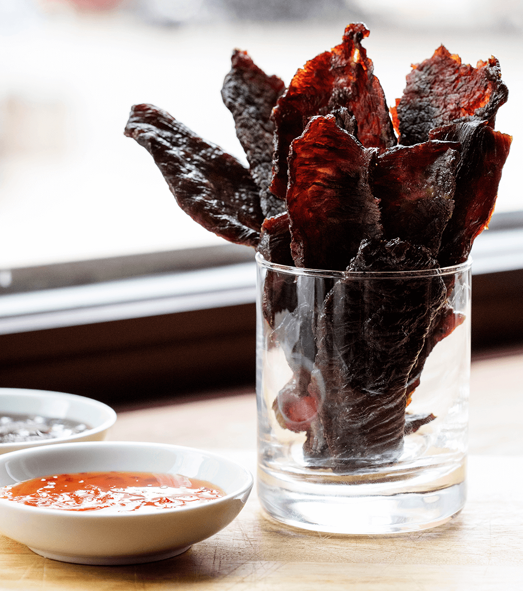 This housemade jerky, made with the clod heart, is paired with dipping sauces for an intriguing and unexpected shareable.