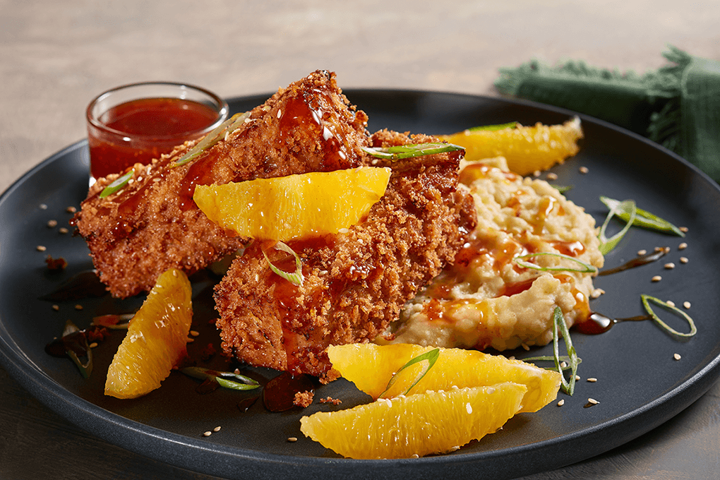 Picture for Panko-Coated Orange Chicken Meatloaf with Roasted Sesame Mashed Potatoes
