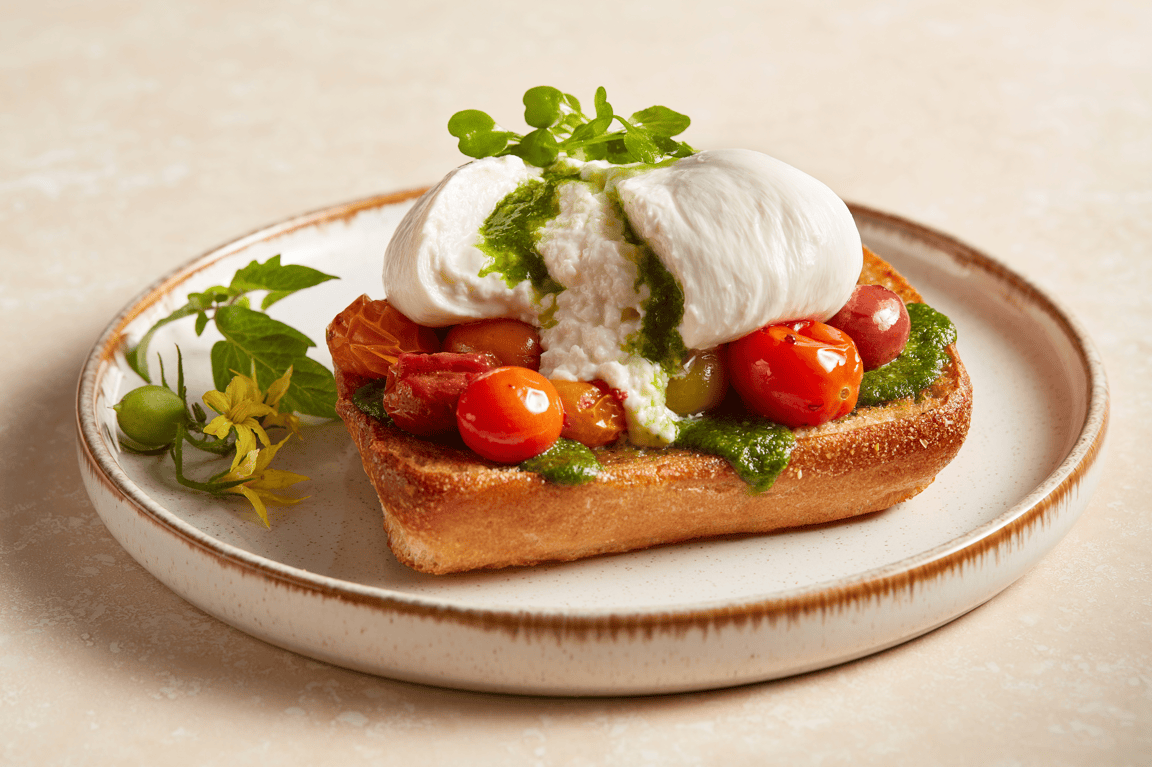 Picture for Tomato Leaf Pesto, California Burrata & Roasted Tomato Toast