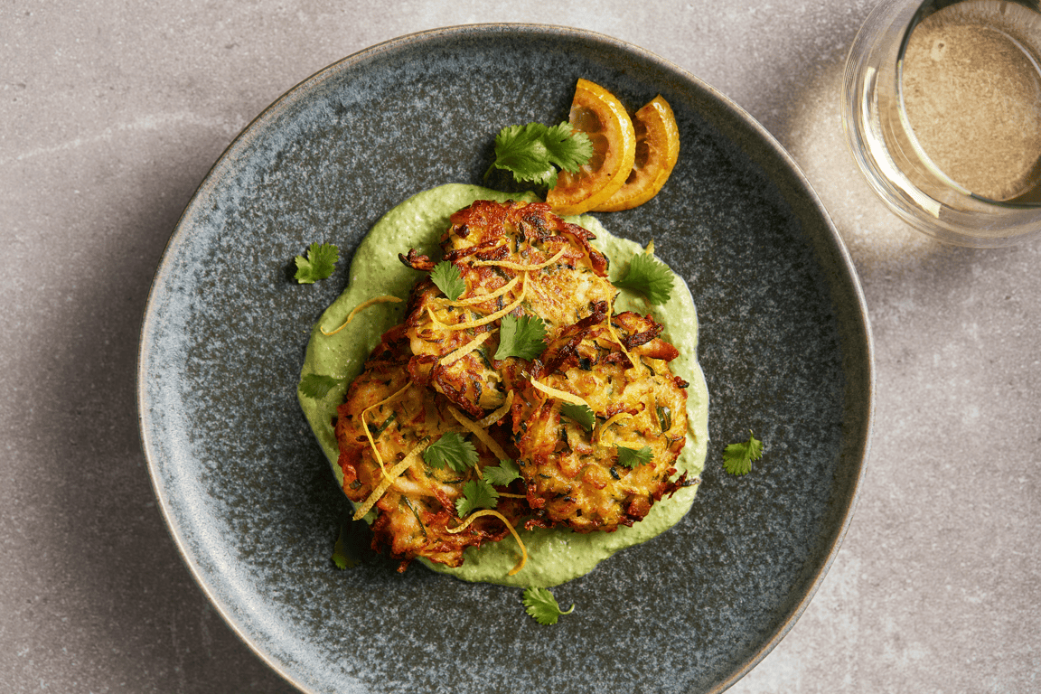 Picture for Zucchini and California Paneer Fritters with Cilantro Labneh