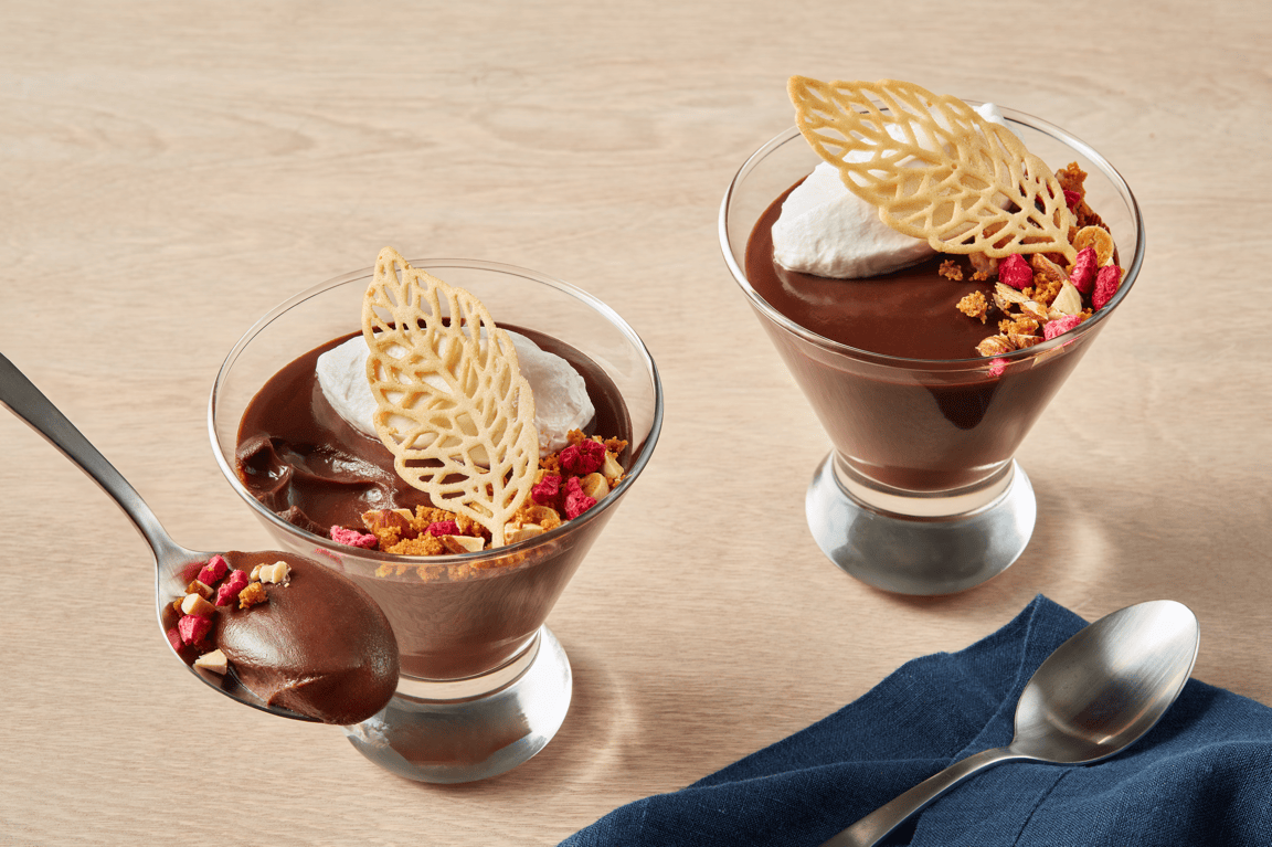 Ghirardelli® Chocolate Budino with Sea Salt Caramel and Brown Butter–Roasted White Chocolate Streusel
