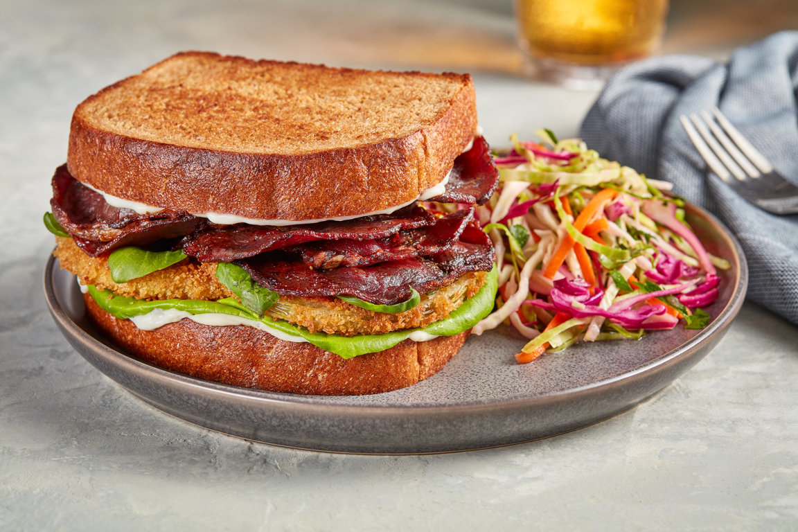 Aussie Select Lamb Bacon, Fried Green Tomatoes and Basil Sandwich Aussie Select Lamb Bacon, Fried Green Tomatoes and Basil Sandwich