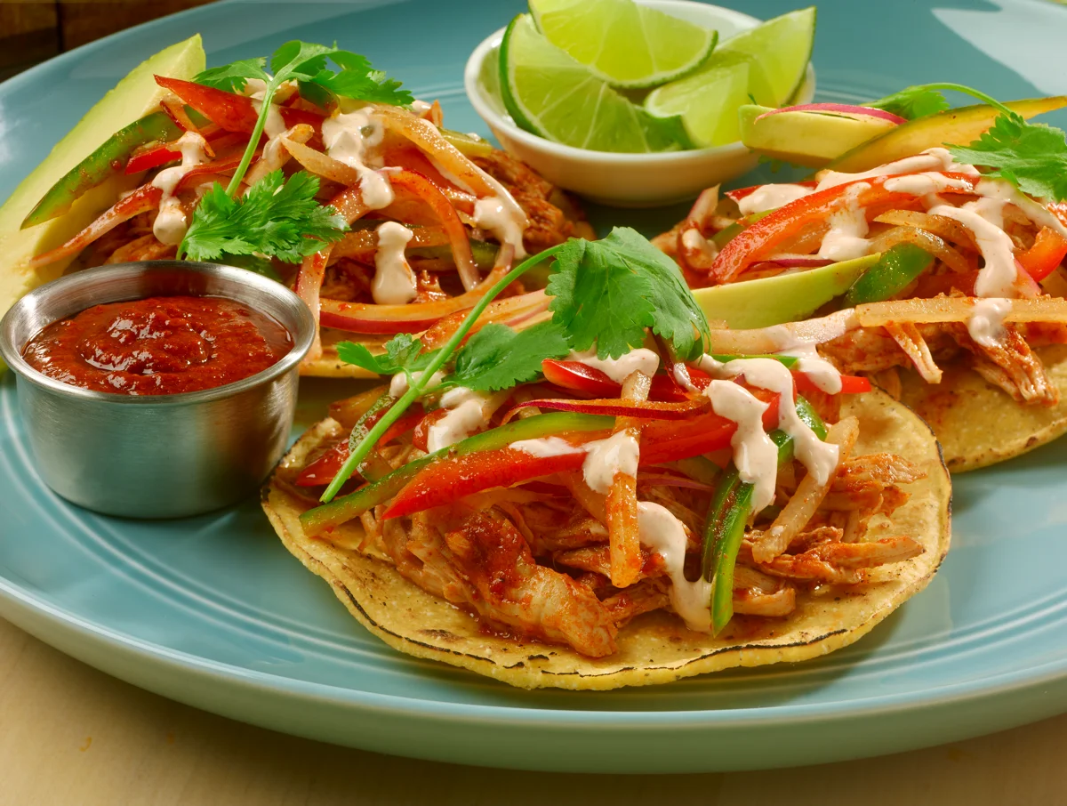 Chicken Tostadas with Honey-Pepper Jicama Slaw